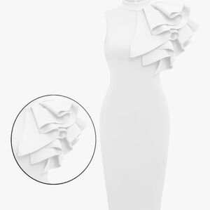 One-Shoulder Ruffle Sheath White Dress
